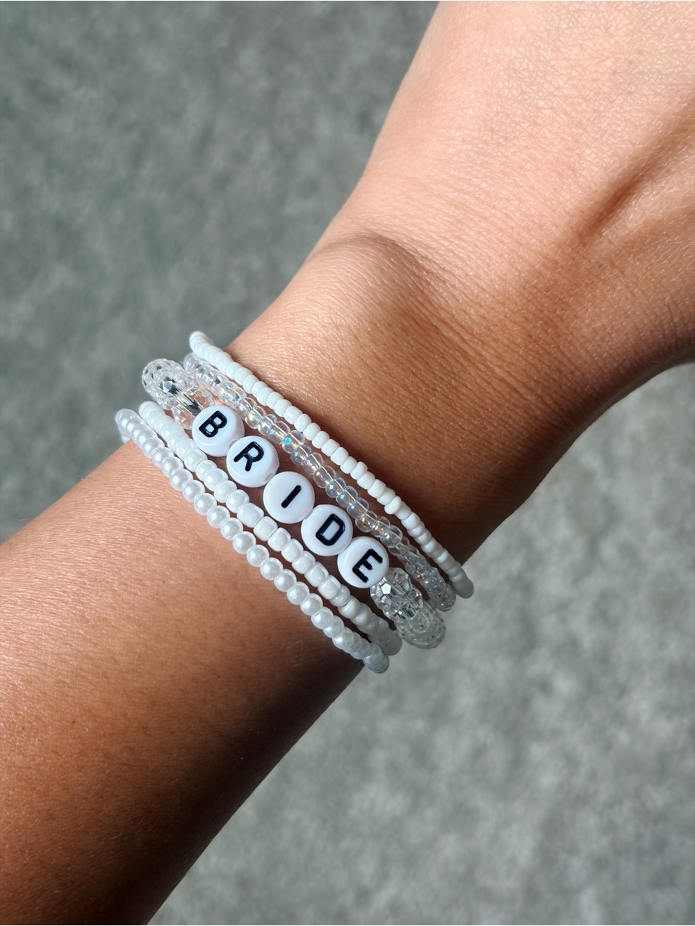 BRIDE White Beaded Wrap Bracelet Stack